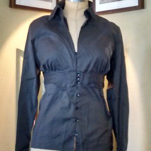 Charcoal Gray Unique Button Pattern Blouse